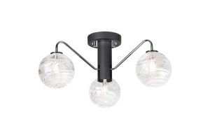 Novo 49cm Semi-Flush Ceiling Light, 3 x G9, Graphite/Chrome/Clear Dune Effect Round Glass