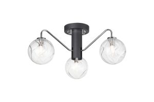 Novo 49cm Semi-Flush Ceiling Light, 3 x G9, Graphite/Chrome/Clear Waved Round Glass