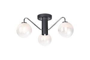Novo 49cm Semi-Flush Ceiling Light, 3 x G9, Graphite/Chrome/White Two-Tone Snow Specks Round Glass