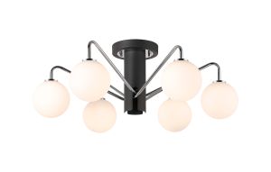 Novo 65cm Semi-Flush Ceiling Light, 6 x G9, Graphite/Chrome/Opal Smooth Round Glass