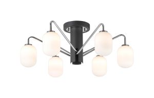 Novo 65cm Semi-Flush Ceiling Light, 6 x G9, Graphite/Chrome/Opal Smooth Tubular Glass