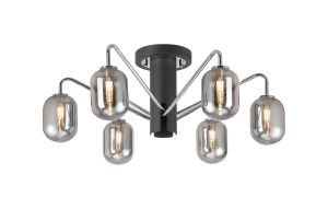 Novo 65cm Semi-Flush Ceiling Light, 6 x G9, Graphite/Chrome/Smoke Smooth Tubular Glass