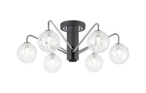 Novo 65cm Semi-Flush Ceiling Light, 6 x G9, Graphite/Chrome/Clear Waved Round Glass