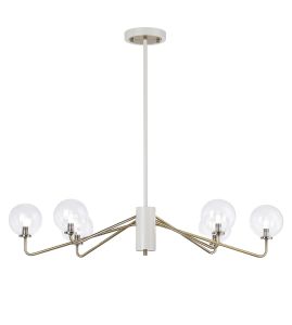 Novo 87cm Multi Height Pendant, 6 x G9, Painted Beige/Antique Brass/Clear Smooth Round Glass