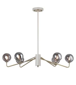 Novo 87cm Multi Height Pendant, 6 x G9, Painted Beige/Antique Brass/Smoke Smooth Round Glass