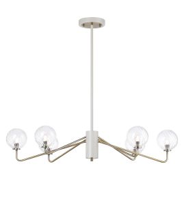 Novo 87cm Multi Height Pendant, 6 x G9, Painted Beige/Antique Brass/Clear Swirl Round Glass