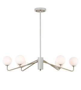 Novo 87cm Multi Height Pendant, 6 x G9, Painted Beige/Antique Brass/Opal Round Segment Glass