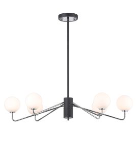 Novo 87cm Multi Height Pendant, 6 x G9, Graphite/Chrome/Opal Smooth Round Glass