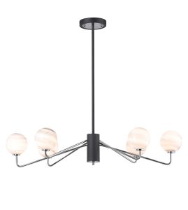 Novo 87cm Multi Height Pendant, 6 x G9, Graphite/Chrome/Grey Round Marble Effect Glass