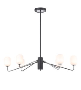 Novo 87cm Multi Height Pendant, 6 x G9, Graphite/Chrome/Opal Smooth Tubular Glass
