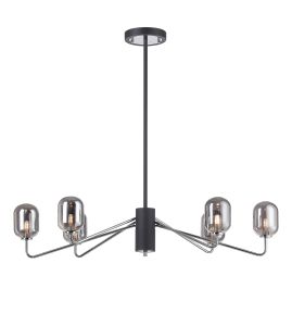 Novo 87cm Multi Height Pendant, 6 x G9, Graphite/Chrome/Smoke Smooth Tubular Glass