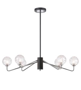 Novo 87cm Multi Height Pendant, 6 x G9, Graphite/Chrome/Clear Dune Effect Round Glass