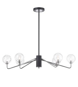 Novo 87cm Multi Height Pendant, 6 x G9, Graphite/Chrome/Clear Waved Round Glass