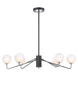 Novo 87cm Multi Height Pendant, 6 x G9, Graphite/Chrome/White Two-Tone Snow Specks Round Glass
