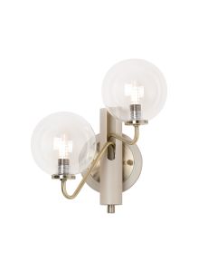 Novo Wall Light Switched, 2 x G9, Painted Beige/Antique Brass/Clear Smooth Round Glass