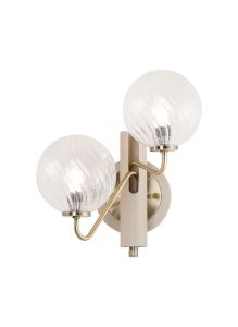 Novo Wall Light Switched, 2 x G9, Painted Beige/Antique Brass/Clear Swirl Round Glass