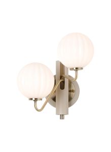 Novo Wall Light Switched, 2 x G9, Painted Beige/Antique Brass/Opal Round Segment Glass
