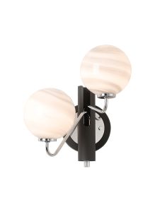 Novo Wall Light Switched, 2 x G9, Graphite/Chrome/Grey Round Marble Effect Glass