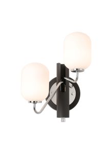 Novo Wall Light Switched, 2 x G9, Graphite/Chrome/Opal Smooth Tubular Glass