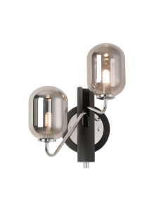 Novo Wall Light Switched, 2 x G9, Graphite/Chrome/Smoke Smooth Tubular Glass