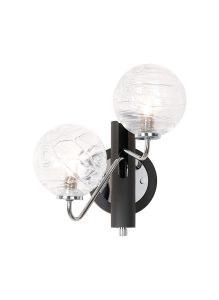 Novo Wall Light Switched, 2 x G9, Graphite/Chrome/Clear Dune Effect Round Glass