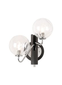 Novo Wall Light Switched, 2 x G9, Graphite/Chrome/Clear Waved Round Glass