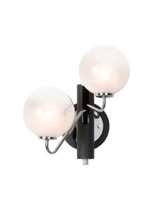 Novo Wall Light Switched, 2 x G9, Graphite/Chrome/White Two-Tone Snow Specks Round Glass