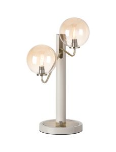 Novo Table Lamp Switched, 2 x G9, Painted Beige/Antique Brass/Amber Smooth Round Glass