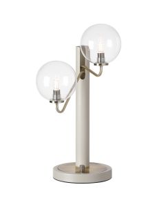 Novo Table Lamp Switched, 2 x G9, Painted Beige/Antique Brass/Clear Smooth Round Glass