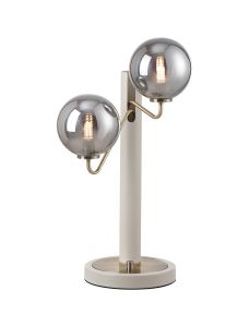 Novo Table Lamp Switched, 2 x G9, Painted Beige/Antique Brass/Smoke Smooth Round Glass