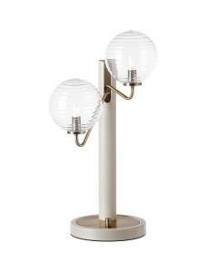 Novo Table Lamp Switched, 2 x G9, Painted Beige/Antique Brass/Clear Ribbed Round Glass