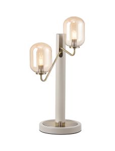 Novo Table Lamp Switched, 2 x G9, Painted Beige/Antique Brass/Amber Smooth Tubular Glass