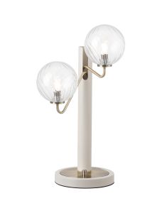 Novo Table Lamp Switched, 2 x G9, Painted Beige/Antique Brass/Clear Swirl Round Glass