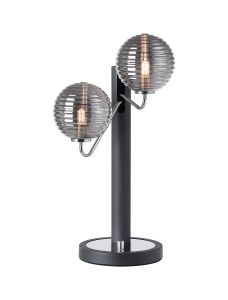 Novo Table Lamp Switched, 2 x G9, Graphite/Chrome/Smoke Ribbed Round Glass