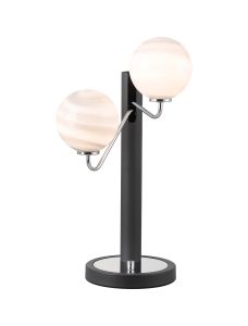 Novo Table Lamp Switched, 2 x G9, Graphite/Chrome/Grey Round Marble Effect Glass