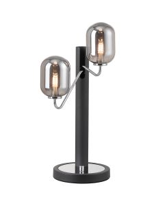 Novo Table Lamp Switched, 2 x G9, Graphite/Chrome/Smoke Smooth Tubular Glass