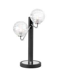 Novo Table Lamp Switched, 2 x G9, Graphite/Chrome/Clear Dune Effect Round Glass