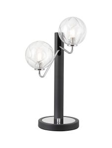 Novo Table Lamp Switched, 2 x G9, Graphite/Chrome/Clear Waved Round Glass