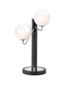 Novo Table Lamp Switched, 2 x G9, Graphite/Chrome/White Two-Tone Snow Specks Round Glass