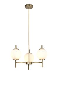 Gualtier 55cm Multi Height Pendant, 3 x G9, Antique Brass/Opal Glass