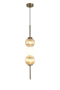 Gualtier 15cm Pendant, 3 x G9, Antique Brass/Amber/Opal Glass