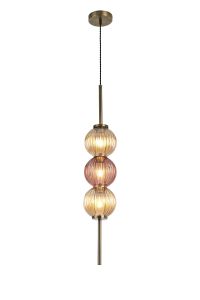 Gualtier 15cm Pendant, 3 x G9, Antique Brass/Amber/Blush Pink Glass