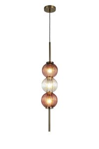 Gualtier 15cm Pendant, 3 x G9, Antique Brass/Light Iridescent/Blush Pink Glass