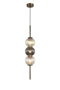Gualtier 15cm Pendant, 3 x G9, Antique Brass/Light Iridescent/Smoke Glass