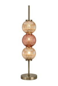 Gualtier Table Lamp, 3 x G9, Antique Brass/Amber/Blush Pink Glass