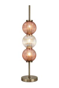 Gualtier Table Lamp, 3 x G9, Antique Brass/Light Iridescent/Blush Pink Glass