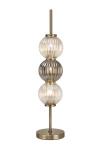 Gualtier Table Lamp, 3 x G9, Antique Brass/Light Iridescent/Smoke Glass
