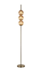 Gualtier Floor Lamp, 3 x G9, Antique Brass/Amber Glass