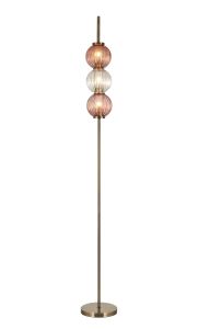 Gualtier Floor Lamp, 3 x G9, Antique Brass/Light Iridescent/Blush Pink Glass