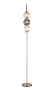 Gualtier Floor Lamp, 3 x G9, Antique Brass/Light Iridescent/Smoke Glass